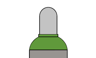 Grafik Schwefelhexafluorid Gasflasche grüne Flaschenschulter, grauer Deckel